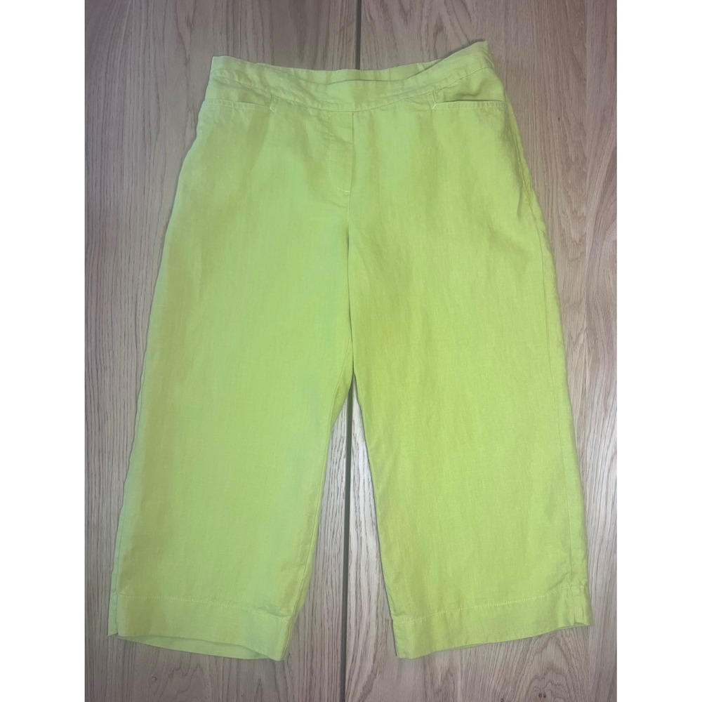 J. Jill Love Linen Crop Pants‎ Womens Medium Petite Lime Green Coastal Summer